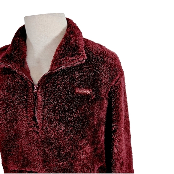Reebok Maroon Fuzzy Fleece Pullover Jacket - Picture 4 of 7